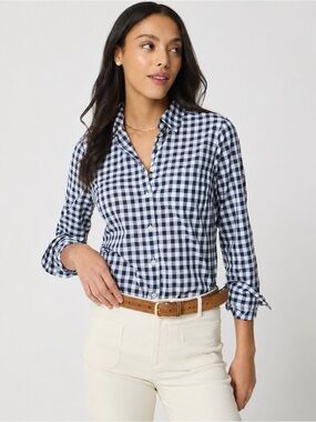 J. Crew Navy and White Gingham Button-Down Shirt - Women's Top
